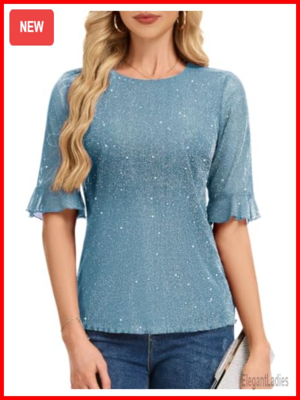 Sequin Bell Sleeve Blouse Cocktail Party Top